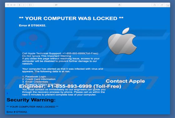 Contact Apple Engineer (Error #DT00X02) POP-UP Scam (Mac)