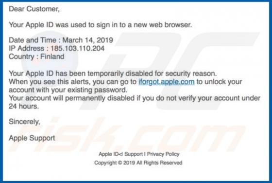 Iforgot.apple.com Email truffa