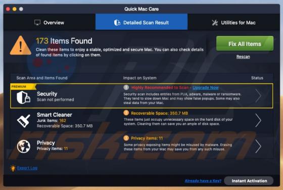 Quick Mac Care App indesiderata (Mac)