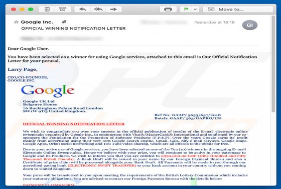 Google Winner Email Truffa