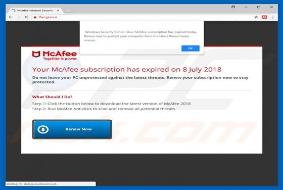 Your McAfee Subscription Has Expired POP-UP Truffa