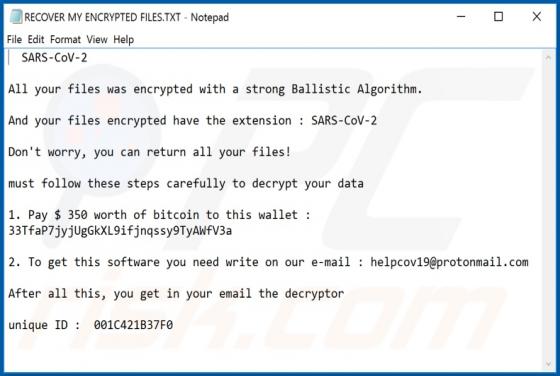 SARS-CoV-2 Ransomware