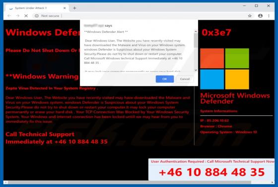 Windows Defender Alert (0x3e7) POP-UP Truffa